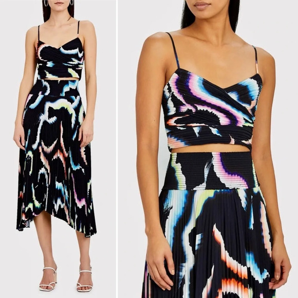 A.L.C. Matching Silk Set Sula Crop Top & Sonali Pleated Midi Skirt Black 0 XS - Picture 11 of 15